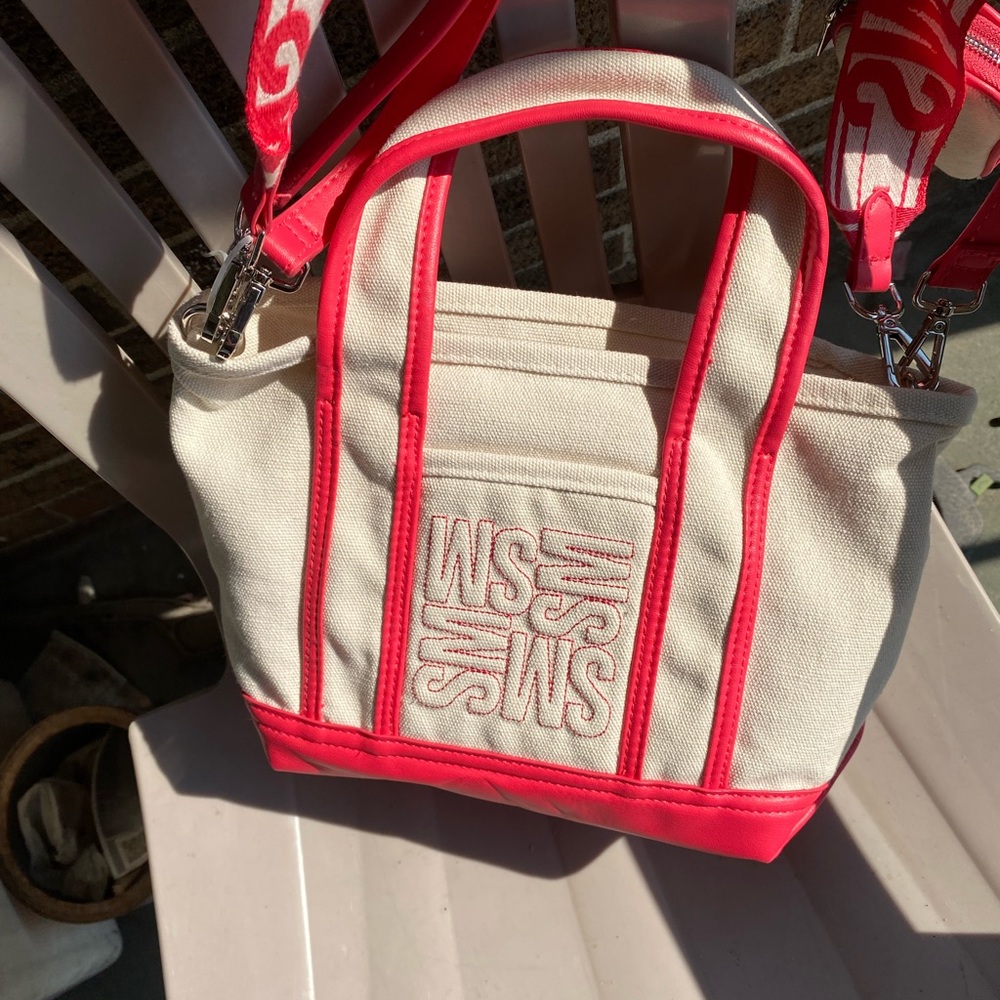 STEVE MADDEN Chic Cream and Pink Quilted Tote Bag WITH POUCH NWT